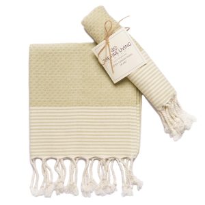 The Fine Living Co. Turkish Hand Towels   Set of 2 | 100% Cotton   Kitchen and Bathroom Hand Towels | Decorative Hand Towels for Bath Guest Face Hair Tea Dishcloth | 40”x18” (Sage Green)