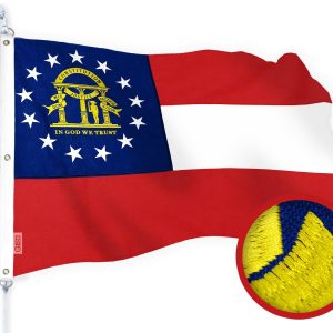 G128 Georgia State Flag | 5x8 Ft | StormFlyer Series Embroidered 220GSM Spun Polyester | Embroidered Design, Indoor/Outdoor, Brass Grommets, Heavy Duty, All Weather