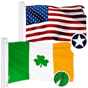 G128 Combo Pack: American USA Flag 2.5x4 Ft & Ireland Irish Shamrock Flag 2.5x4 Ft | Both ToughWeave Series Embroidered Polyester, Embroidered Design, Indoor/Outdoor, Brass Grommets
