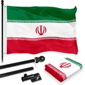 G128 Combo Pack: 6 Feet Tangle Free Spinning Flagpole (Black) Iran Iranian Flag 3x5 ft Printed 150D Brass Grommets (Flag Included) Aluminum Flag Pole
