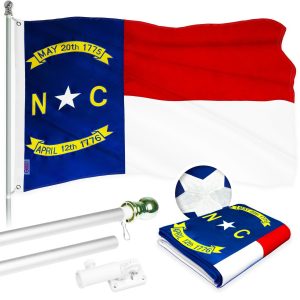 G128 Combo Pack: 5 Ft Tangle Free Aluminum Spinning Flagpole (Silver) & North Carolina State Flag 2x3 Ft, ToughWeave Series Embroidered 300D Polyester | Pole with Flag Included