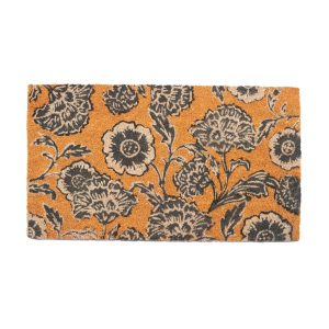 Coir Door Mat Floral Print Entryway Floor Mats with Non Slip PVC Backing Indoor Outdoor Mat for Front Door Decor Welcome Mats with Chelsea Flower Print Gray 30”x 17”