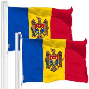 G128 2 Pack: Moldova Moldovan Flag | 3x5 Ft | LiteWeave Pro Series Printed 150D Polyester | Country Flag, Indoor/Outdoor, Vibrant Colors, Brass Grommets, Thicker and More Durable Than 100D 75D Poly