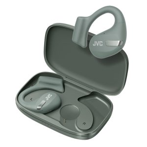 JVC HA-NP50TG Nearphones TWS Bluetooth Open-Ear Earbuds with Mic, Earhooks, and Charging Case, up to 38 Hours Play Time, IPX4 Waterproof (Sage Green)