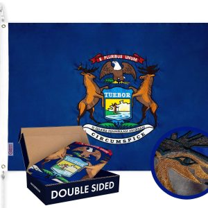 Michigan State Flag | 3x5 Ft | Double ToughWeave Series Double Sided Embroidered 210D Polyester | Embroidered Design Indoor Outdoor Brass Grommets Heavy Duty 2 ply