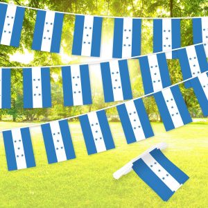 G128 Honduras 	Honduran Bunting Banner | Flag 8.2 x 5.5 Inch, Full String 33 Feet | Printed 150D Polyester, Decorations For Bar, School, Festival Events Celebration