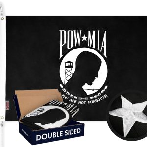POW MIA Flag | 3x5 Ft | Double ToughWeave Series Double Sided Embroidered 210D Polyester | Embroidered Design Indoor Outdoor Brass Grommets Heavy Duty 2 ply