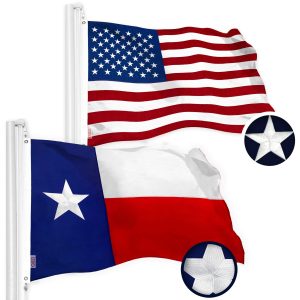 G128 Combo Pack: USA American Flag & Texas TX State Flag 2x3 Ft Embroidered Spun Polyester, Indoor/Outdoor, Brass Grommets