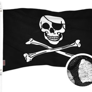 G128 Pirate Jolly Roger Bones Flag | 1x1.5 Ft | ToughWeave Series Embroidered 300D Polyester | Novelty Flag, Embroidered Design, Indoor/Outdoor, Brass Grommets