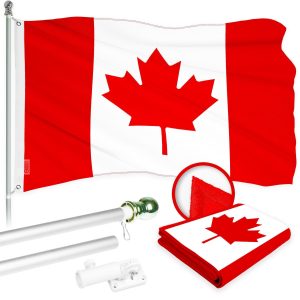 G128 Combo Pack: 6 Ft Tangle Free Aluminum Spinning Flagpole (Silver) & Canada Canadian Flag 3x6 Ft, ToughWeave Series Embroidered 300D Polyester | Pole with Flag Included