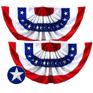2 Pack: USA Pleated Fan Flag 3x6 Feet American USA Bunting Decoration Flags EMBROIDERED Patriotic Stars & Sewn Stripes Canvas Header Brass Grommets