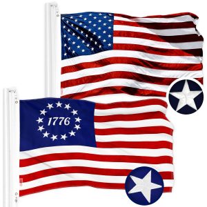 G128 Combo Pack: American USA Flag 4x6 Ft & Betsy Ross 1776 Flag 4x6 Ft | Both ToughWeave Series Embroidered 300D Polyester, Embroidered Design, Indoor/Outdoor, Brass Grommets