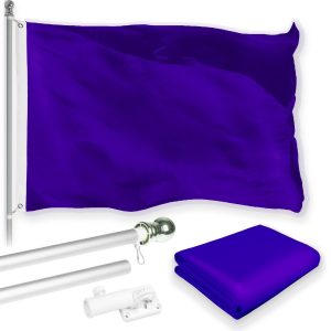 G128 Combo Pack: 5 Ft Tangle Free Aluminum Spinning Flagpole (Silver) & Solid Violet Color Flag 2x3 Ft, LiteWeave Pro Series Printed 150D Polyester | Pole with Flag Included