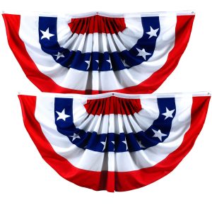 – 2 Pack: USA Pleated Fan Flag 3x6 Feet American USA Bunting Decoration Flags PRINTED Patriotic Stars & Stripes with Canvas Header and Brass Grommets