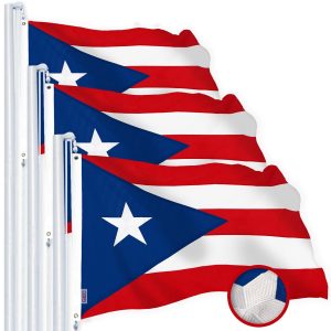 G128 3 Pack: Puerto Rico Puerto Rican Flag | 2.5x4 Ft | StormFlyer Series Embroidered 220GSM Spun Polyester | Embroidered Design, Indoor/Outdoor, Brass Grommets, Heavy Duty, All Weather