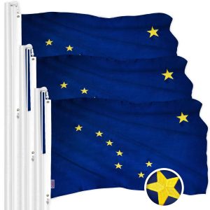 G128 3 Pack: Alaska AK State Flag | 2.5x4 Ft | ToughWeave Series Embroidered 300D Polyester | Embroidered Design, Indoor/Outdoor, Brass Grommets
