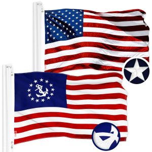 G128 Combo Pack: American USA Flag 2x3 Ft & American USA Yacht Ensign Flag 2x3 Ft | Both ToughWeave Series Embroidered 300D Polyester, Embroidered Design, Indoor/Outdoor, Brass Grommets