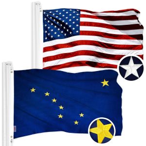 G128 Combo Pack: American USA Flag 4x6 Ft & Alaska AK State Flag 4x6 Ft | Both ToughWeave Series Embroidered Polyester, Embroidered Design, Indoor/Outdoor, Brass Grommets
