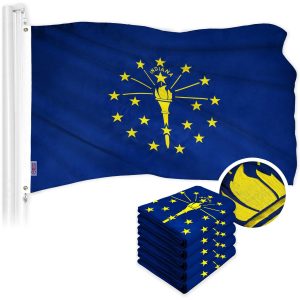 G128 5 Pack: Indiana IN State Flag | 2.5x4 Ft | ToughWeave Series Embroidered 300D Polyester | Embroidered Design, Indoor/Outdoor, Brass Grommets