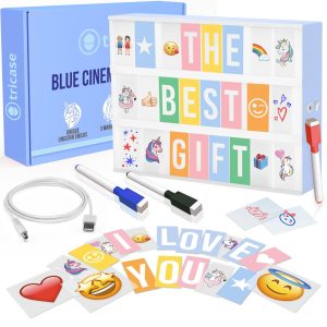 Blue Cinema Light Box with 312 Letters Emojis & 3 Markers   Led Light Box sign for Home & Blue Bedroom Decor for Girls   Light Up Letter Board   Best Gift Idea for Girls on Christmas or Birthday
