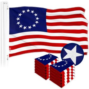 G128 10 Pack: Betsy Ross Flag | 1x1.5 Ft | ToughWeave Series Embroidered 300D Polyester | Historical Flag, Embroidered Design, Indoor/Outdoor, Brass Grommets
