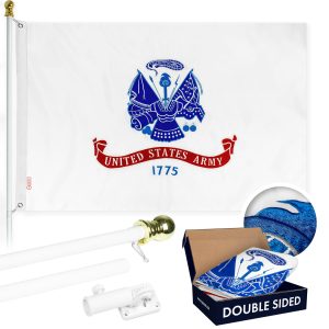 G128 - 6 Feet Tangle Free Spinning Flagpole (White) US Army Double Sided Brass Grommets Embroidered 3x5 ft (Flag Included) Aluminum Flag Pole