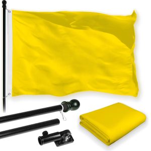 G128 Combo Pack: 5 Ft Tangle Free Aluminum Spinning Flagpole (Black) & Solid Yellow Color Flag 2.5x4 Ft, LiteWeave Pro Series Printed 150D Polyester | Pole with Flag Included