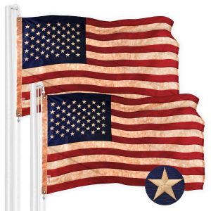 G128 2 Pack: American USA Tea-Stained Flag | 5x8 Ft | ToughWeave Pro Series Embroidered 420D Polyester | Embroidered Stars