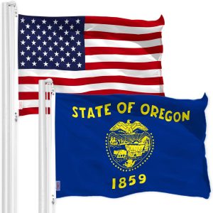 G128 Combo Pack: American USA Flag 3x5 Ft & Oregon Double Sided Flag 3x5 Ft, Both Printed 150D Polyester, Indoor/Outdoor, Brass Grommets
