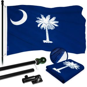 G128 Combo Pack: 5 Ft Tangle Free Aluminum Spinning Flagpole (Black) & South Carolina SC State Flag 2x3 Ft, ToughWeave Series Embroidered 300D Polyester | Pole with Flag Included