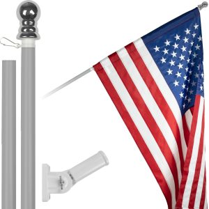 G128 - 5 Feet Tangle Free Spinning Flagpole (Silver) American Flag Pole Sleeve Embroidered 2.5x4 ft American Flag Pole Sleeve (Flag Included) Aluminum Flag Pole