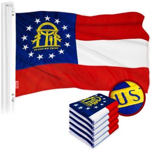G128 5 Pack: Georgia GA State Flag | 2x3 Ft | ToughWeave Series Embroidered 300D Polyester | Embroidered Design, Indoor/Outdoor, Brass Grommets