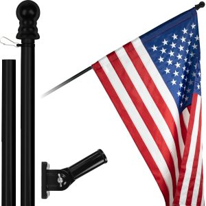 G128 - 5 Feet Tangle Free Spinning Flagpole (Black) American Flag Pole Sleeve Embroidered 2.5x4 ft American Flag Pole Sleeve (Flag Included) Aluminum Flag Pole