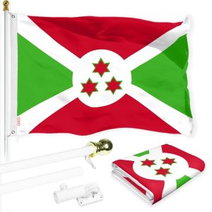 G128 Combo Pack: 6 Ft Tangle Free Aluminum Spinning Flagpole (White) & Burundi Umurundi Flag 3x5 Ft, LiteWeave Pro Series Printed 150D Polyester | Pole with Flag Included