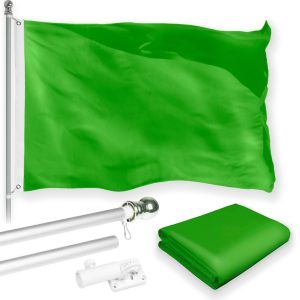 G128 Combo Pack: 5 Ft Tangle Free Aluminum Spinning Flagpole (Silver) & Solid Lime Green Color Flag 2.5x4 Ft, LiteWeave Pro Series Printed 150D Polyester | Pole with Flag Included