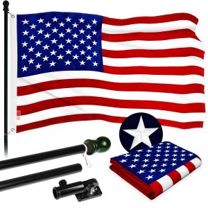 G128 - 6 Feet Tangle Free Spinning Flagpole (Black) American Flag Brass Grommets Embroidered 3x5 ft American Flag Brass Grommets (Flag Included) Aluminum Flag Pole