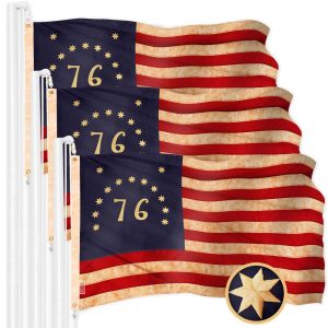 G128 3 Pack: Bennington 76 Tea-Stained Flag | 1x1.5 Ft | ToughWeave Pro Series Embroidered 420D Polyester | Historical Flag, Embroidered Design, Indoor/Outdoor, Brass Grommets, High Quality