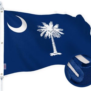 G128 South Carolina SC State Flag | 5x8 Ft | StormFlyer Series Embroidered 220GSM Spun Polyester | Embroidered Design, Indoor/Outdoor, Brass Grommets, Heavy Duty, All Weather