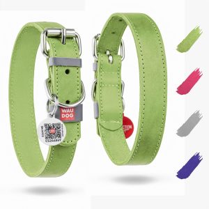 WAUDOG Long Lasting Leather Dog Collar for Large Dogs Medium & Small Dogs   Adjustable Classic Puppy Collars for Large Breed Dogs   Boy & Girl Dog Collars with Durable Buckle D Ring & QR Dog Tag