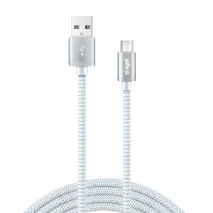 XYST XYS-M10604B Charge and Sync USB to Micro USB Braided Cable, 10 Ft. (White)