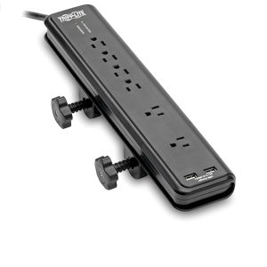 Tripp Lite by Eaton TLP606DMUSB 6-AC Outlet and 2-USB Port 2,100-Joules Protect It! Surge Protector Power Strip with Clamps, 6-Ft. Cord, TLP606DMUSB