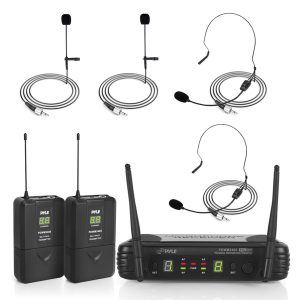 Pyle PDWM3400 Premier Series Professional UHF Wireless Microphone System with 2 Body Packs, 2 Lavaliers, and 2 Headsets