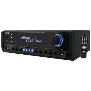 Pyle PT390AU 4.0-Channel 300-Watt-Max Amplifier/Receiver with 2 Mic Inputs, AM/FM Radio, USB, SD, Aux, and Remote, PT390AU