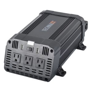 Technaxx 5044 3-AC Outlet and 2-USB Port 1,200-Continuous-Watt TE16 Vehicle Power Inverter with Battery Connection Cables, 5044